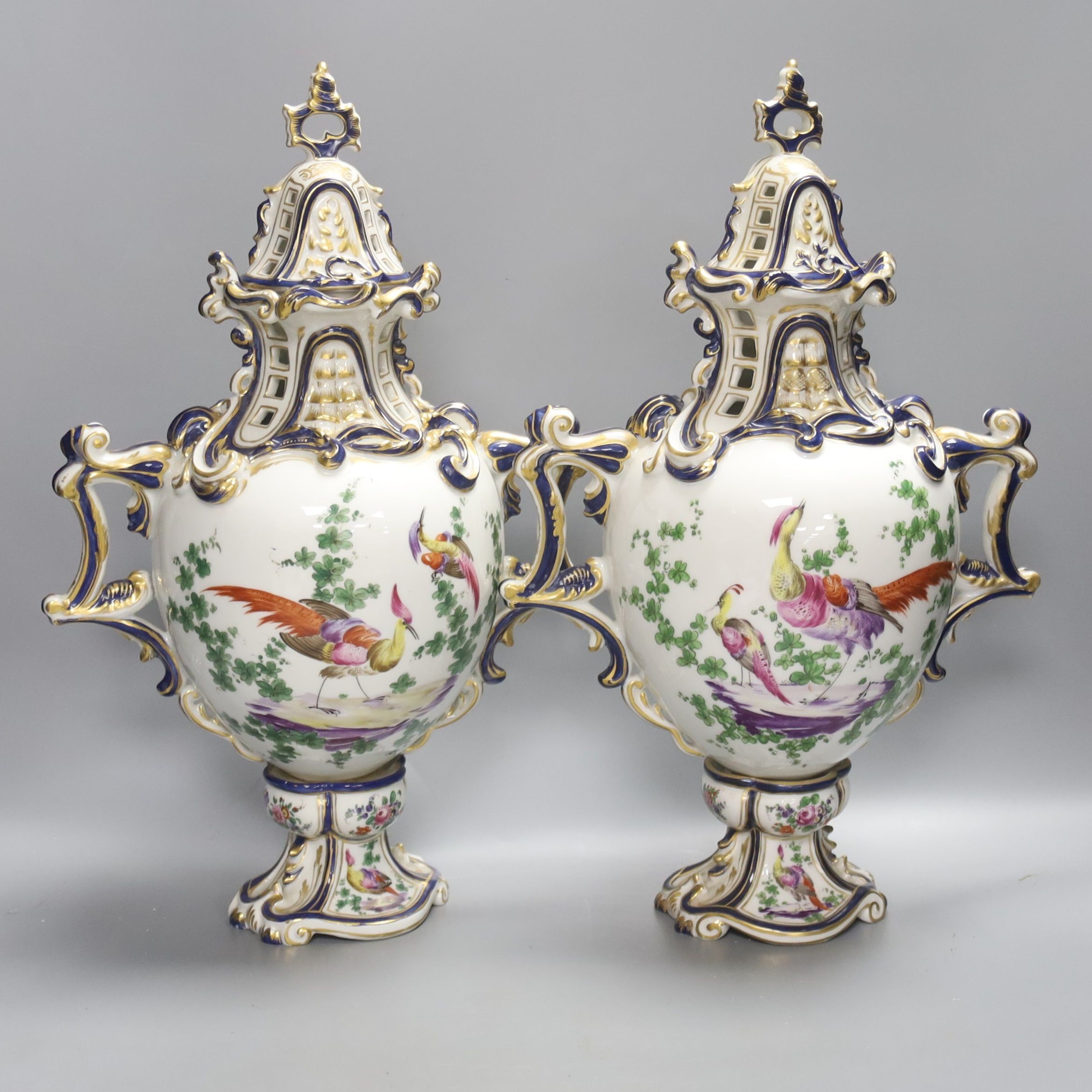 A pair of 'Gold Anchor' Chelsea style vases and covers, height 41cm